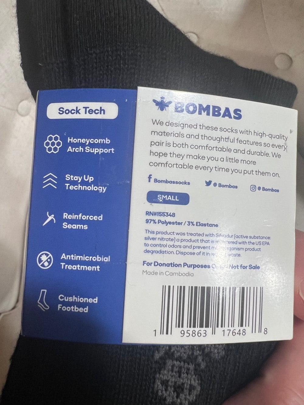 Bombas Black Crew Socks with Gray Stripes Woman’s Small Lot of 2 pairs - Picture 4 of 5